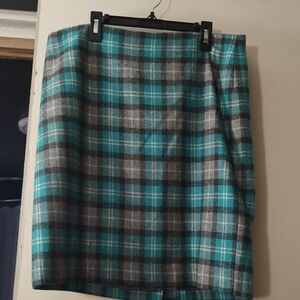 Talbots Teal and Gray Plaid Pencil Skirt